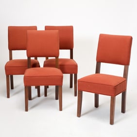 Set of Four Red Upholstered Mahogany Side Chairs