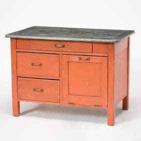 Zinc Top Painted Side Cabinet