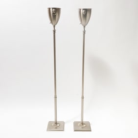 Pair of Silvered Metal Floor Lamps