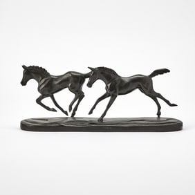 Patinated Bronze Sculpture of Two Running Horses