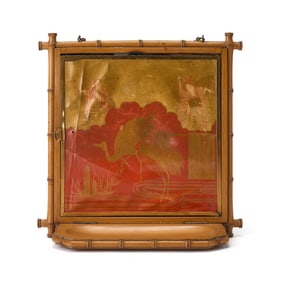 Victorian Lacquered Bamboo Folding MIrrored Shelf