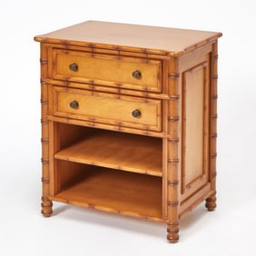 Faux Bamboo Fruitwood Bedside Cabinet