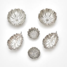 Group of Six Buccellati Sterling Silver Floral and Leaf Form Dishes