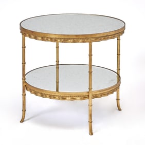 Regency Style Faux Bamboo Giltwood Mirror Top Circular Table