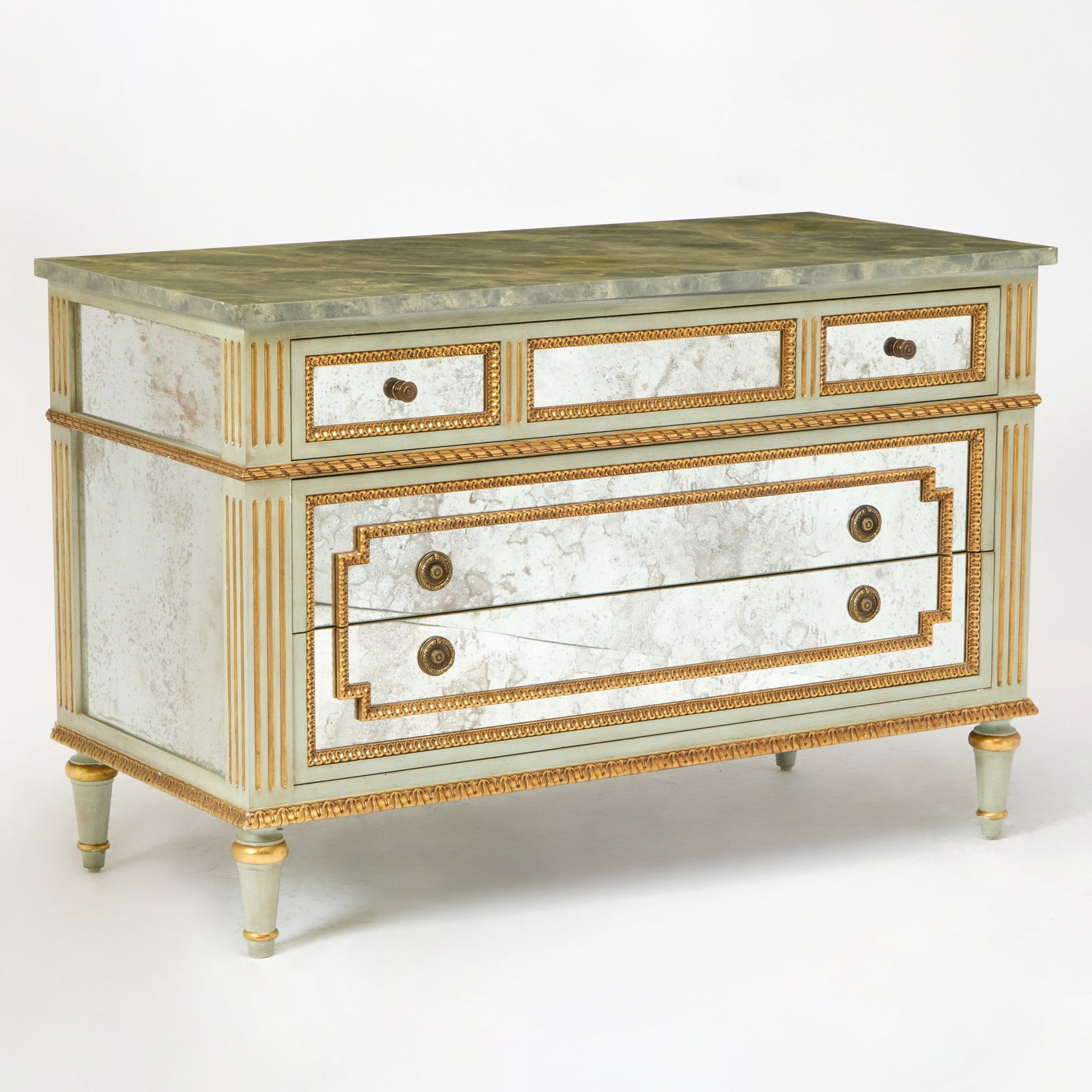 Louis XVI Style Faux Marble Parcel-Gilt Mirrored Chest of Drawers (1 of 5)