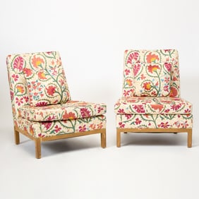 Pair of Floral Upholstered Slipper Chairs
