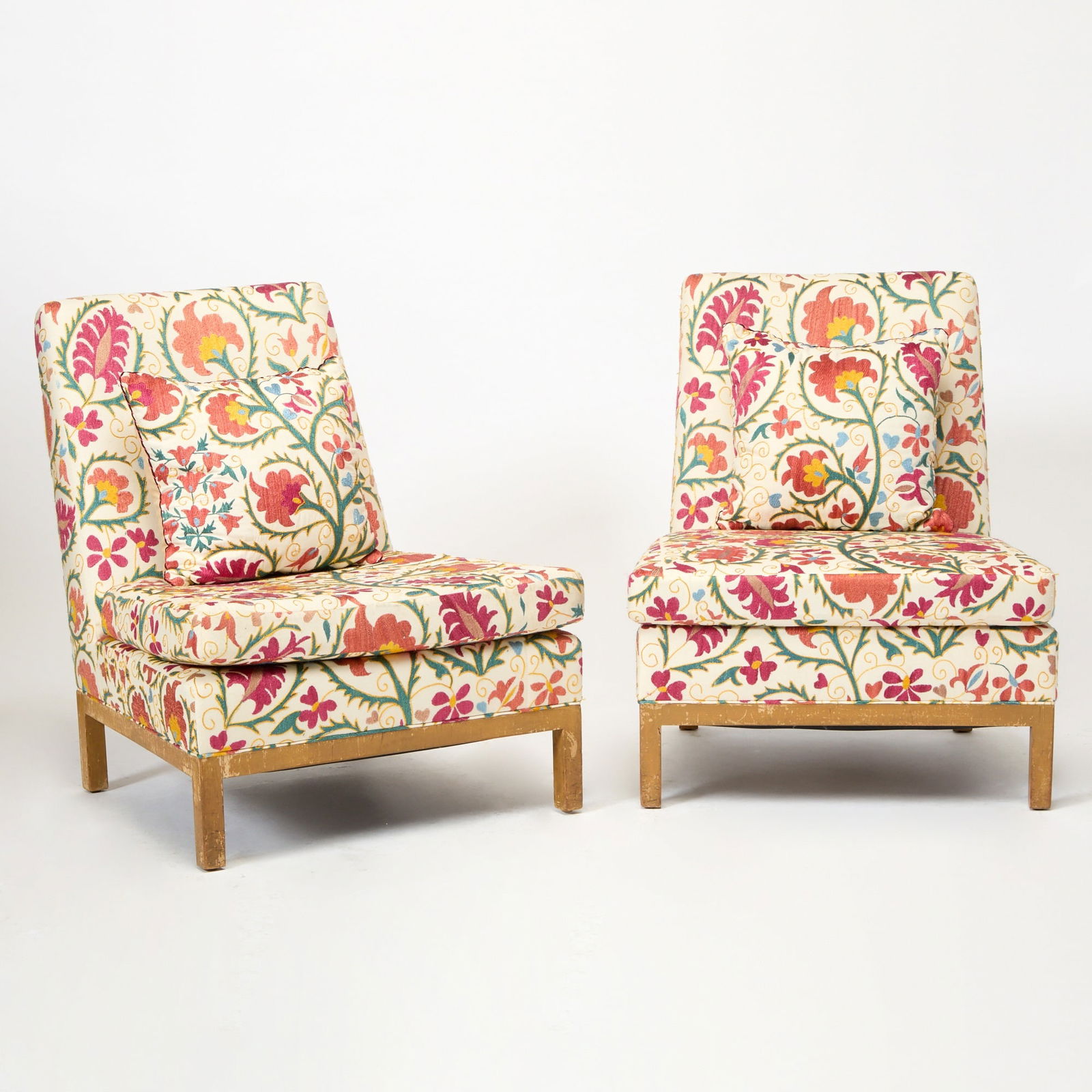 Pair of Floral Upholstered Slipper Chairs (1 of 5)