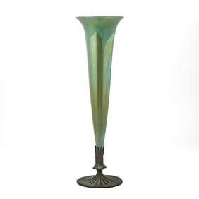 Lundberg Studios Patinated Metal and Blown Glass Flower-Form Vase