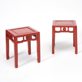 Pair of Red Lacquered Low Tables