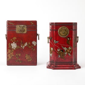 Two Chinese Style Lacquered Red Boxes
