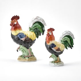 Two Dresden Porcelain Roosters