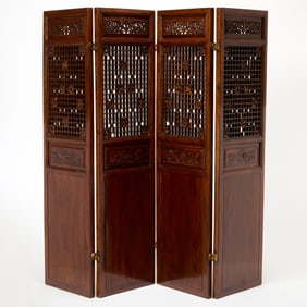 Asian Style Four Panel Hardwood Screen
