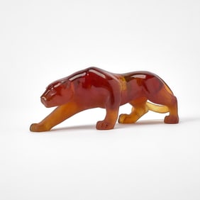 Daum Amber Pâte de Verre Figure of a Stalking Panther