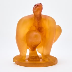 Catherine Lorain for Daum Amber Pâte de Verre Figure of a Crouching Nude Woman Entitled "La
