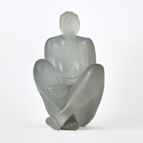 Louis Laubignat for Daum Pâte de Verre Figure of a Seated Female Nude with Crossed Arms and