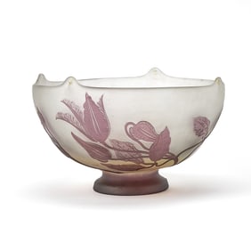 Gallé Acid-Etched Cameo Glass Footed Center Bowl