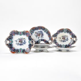 Six English Flow Blue Porcelain Shaped Dessert Dishes