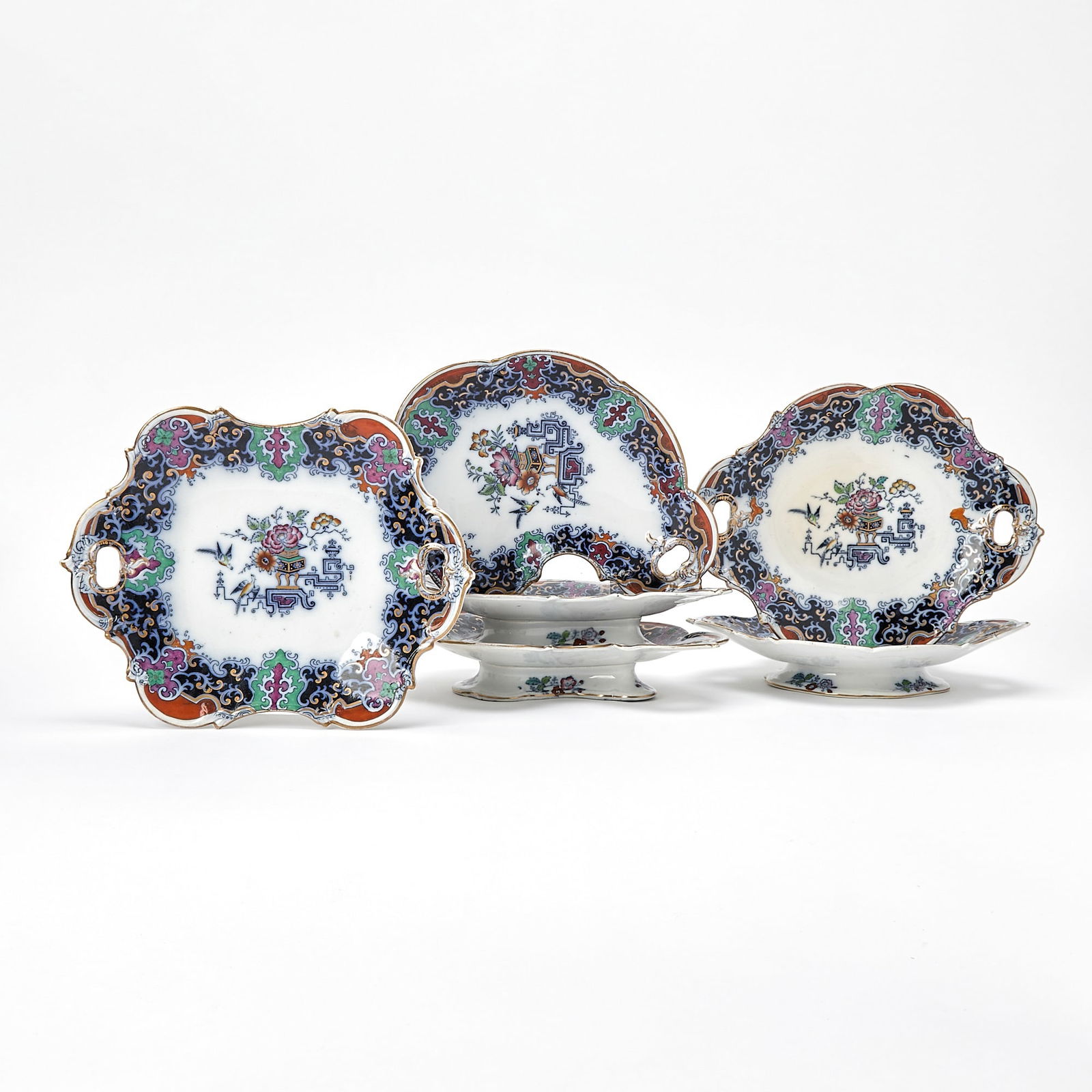 Six English Flow Blue Porcelain Shaped Dessert Dishes (1 of 6)