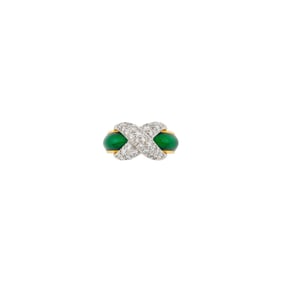 Tiffany & Co., Schlumberger Gold, Platinum, Green Enamel and Diamond 'X' Band Ring