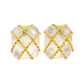 Seaman Schepps Pair of Gold and Rock Crystal 'Cage' Earclips