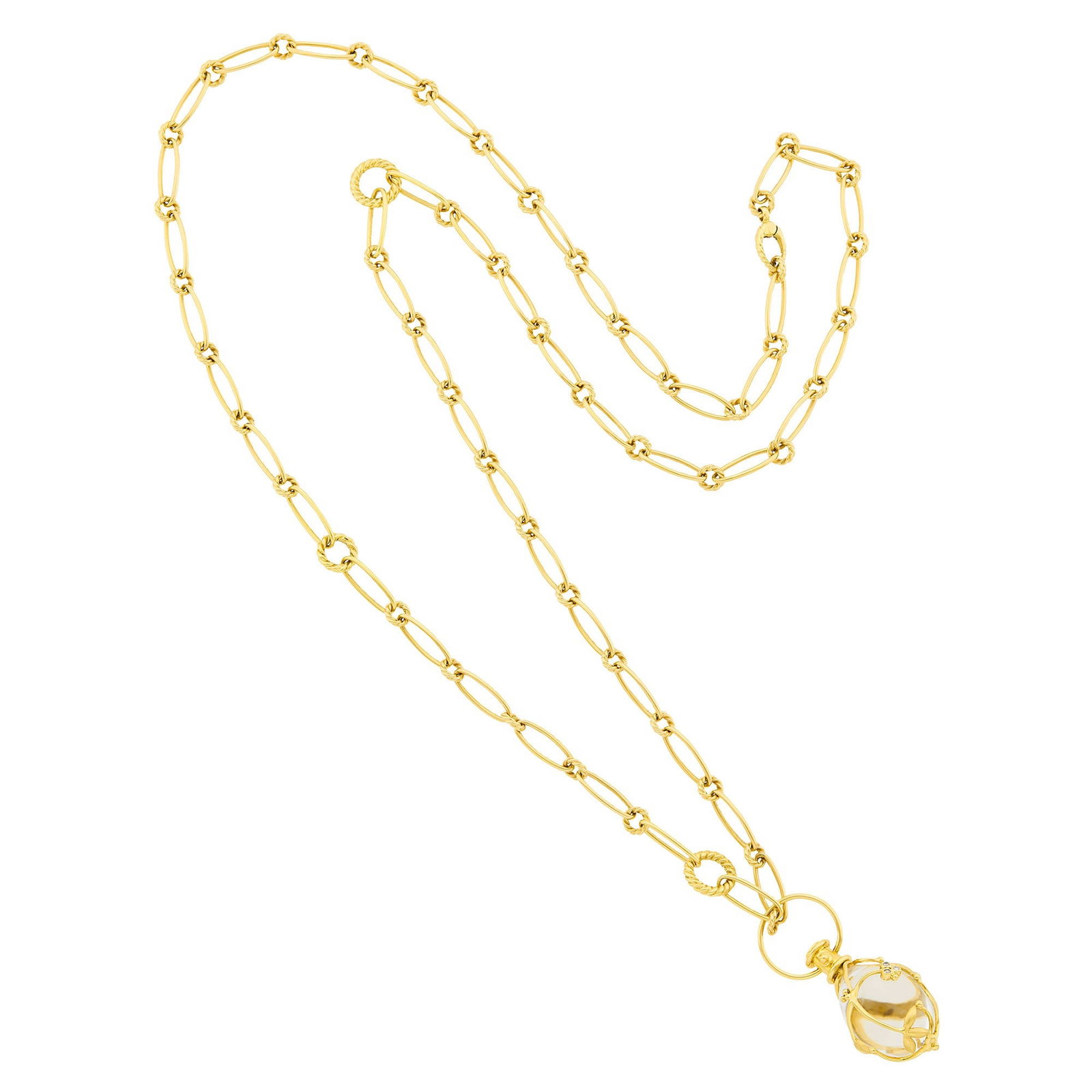 Temple St. Clair Gold, Rock Crystal and Diamond 'Vine Amulet' Pendant with David Yurman Long Gold (1 of 2)