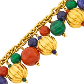 Gold and Hardstone Bead Fringe Bracelet