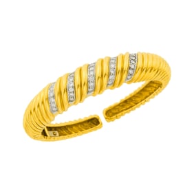 Two-Color Gold and Diamond Cuff Bangle Bracelet
