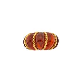 Attributed to Seaman Schepps Carved Amber and Gold 'Shrimp' Ring