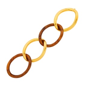Wide Gold and Wood Oval Link Bracelet