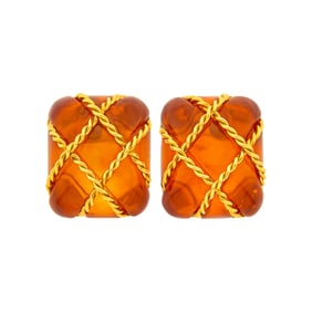 Seaman Schepps Pair of Gold and Amber 'Cage' Earclips