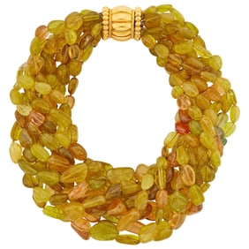 Verdura Ten Strand Multicolored Tourmaline Bead Torsade Necklace with Gold Clasp