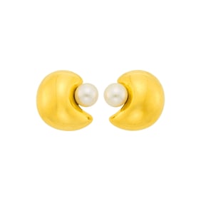 Seaman Schepps Pair of Gold and Cultured Pearl 'Half Moon' Earclips