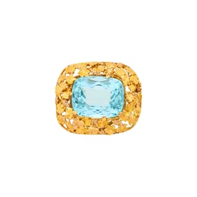 Two-Color Gold and Aquamarine Brooch