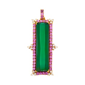 Laura Munder Gold, Chrome Tourmaline, Pink Sapphire and Diamond Pendant-Brooch