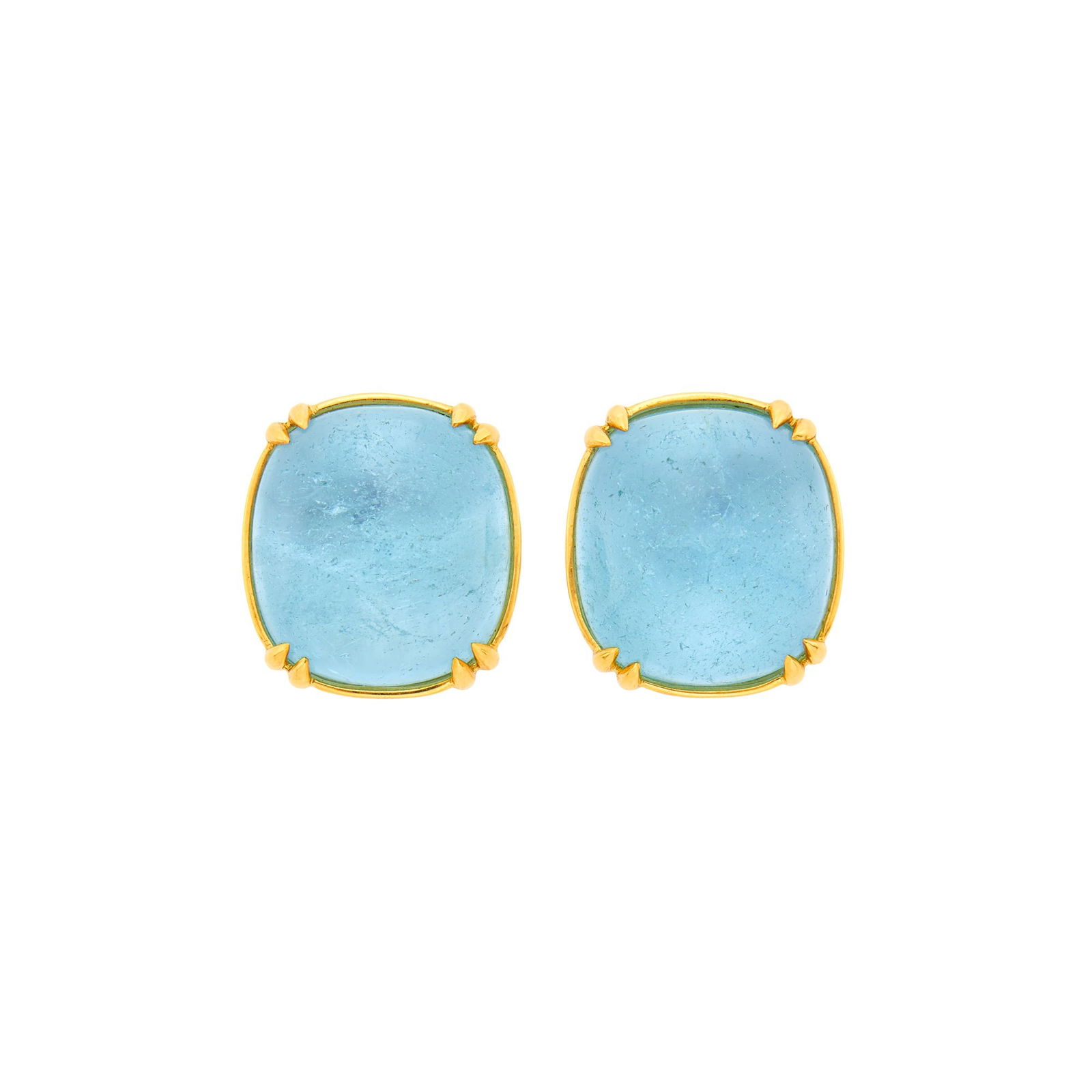 Seaman Schepps Pair of Gold and Cabochon Aquamarine Earclips (1 of 1)