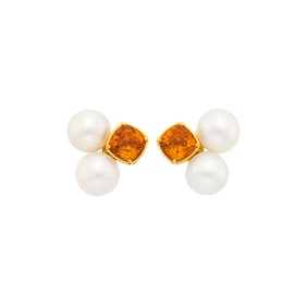 Seaman Schepps Pair of Gold, Freshwater Cultured Pearl and Citrine Earclips