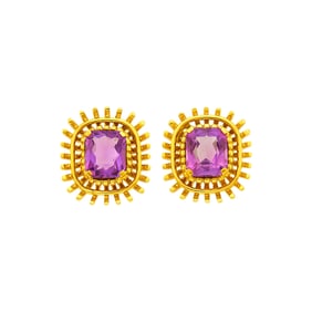 Verdura Pair of Gold and Amethyst Earclips