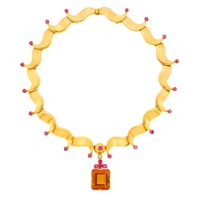 Gold, Ruby and Citrine Pendant-Necklace
