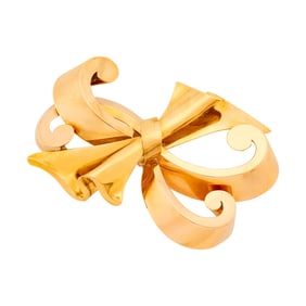 Two-Color Gold Scrolled Bow Brooch