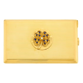 Gold, Sapphire and Cultured Pearl Cigarette Case