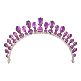 Antique Low Karat Gold and Foil-Backed Amethyst Tiara