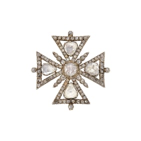 Georgian Silver, Gold and Diamond Maltese Cross Brooch