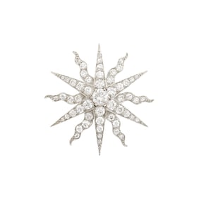 Antique Platinum, Gold and Diamond Starburst Brooch