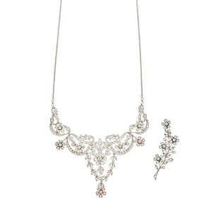 Silver, Low Karat Gold and Diamond Necklace and Brooch