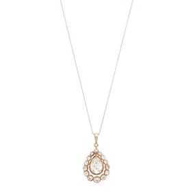 Antique Gold and Diamond Pendant with White Gold Chain Necklace