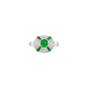Platinum, Emerald and Diamond Ring