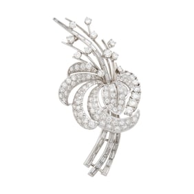 Platinum and Diamond Spray Clip-Brooch