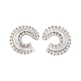 Pair of White Gold and Diamond Crescent Earrings
