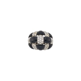 White Gold, Black Onyx and Diamond Bombé Ring