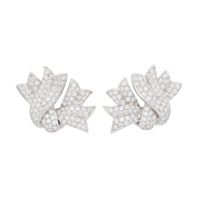Pair of Platinum and Diamond Ribbon Earrings